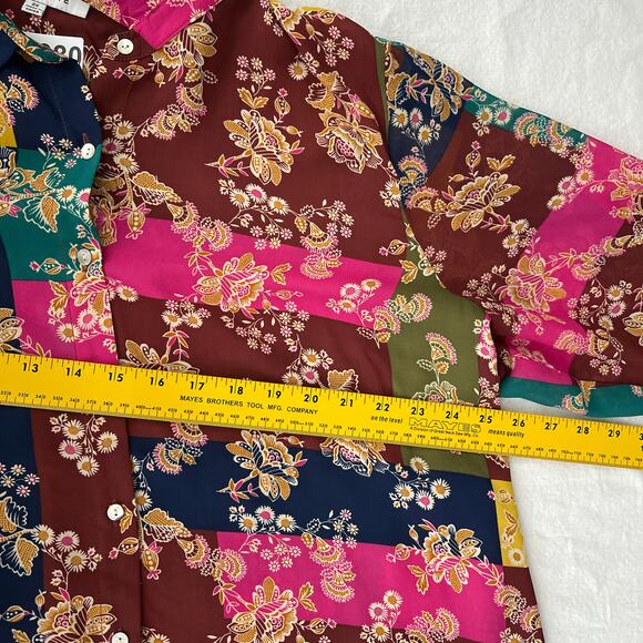 Rose & Olive Top Women 2X Colorful Floral Mixed Print Long Sleeve Button Shirt - Picture 9 of 10